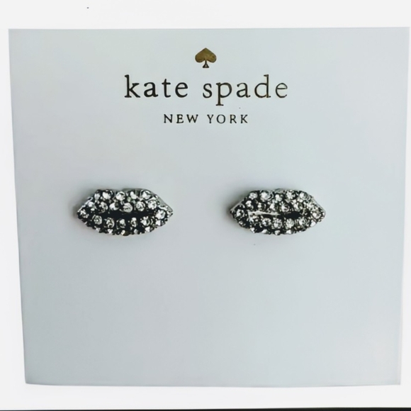NEW Kate Spade Silver Crystal Lip Earrings - Picture 1 of 3